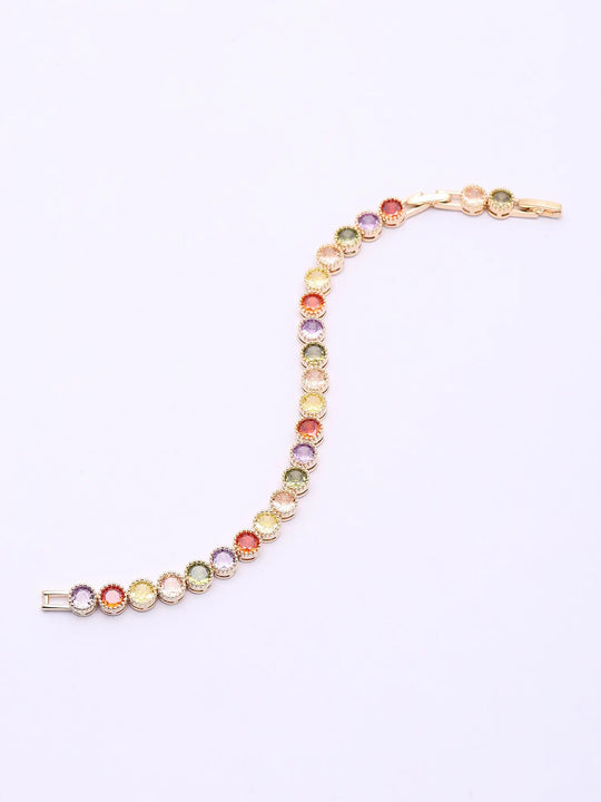 Multicolour Round Stone Studded Brass Tennis Bracelet