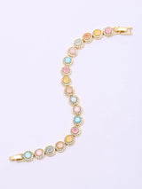 Pastel Stone Halo Tennis Bracelet in Gold Tone Brass