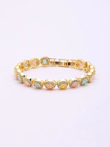 Pastel Stone Halo Tennis Bracelet in Gold Tone Brass