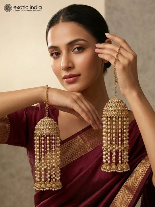 Brass Stone Studded Bridal Kaleera with Adjustable Chain (Pair)