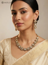 Masonite Stone Studded Brass Necklace and Earrings Set
