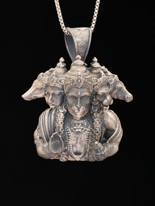 Panchmukhi Hanuman Antique Finish Sterling Silver Pendant