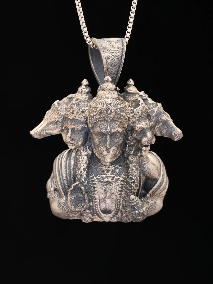 Panchmukhi Hanuman Antique Finish Sterling Silver Pendant