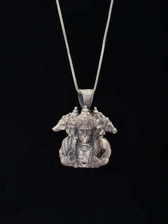 Panchmukhi Hanuman Antique Finish Sterling Silver Pendant