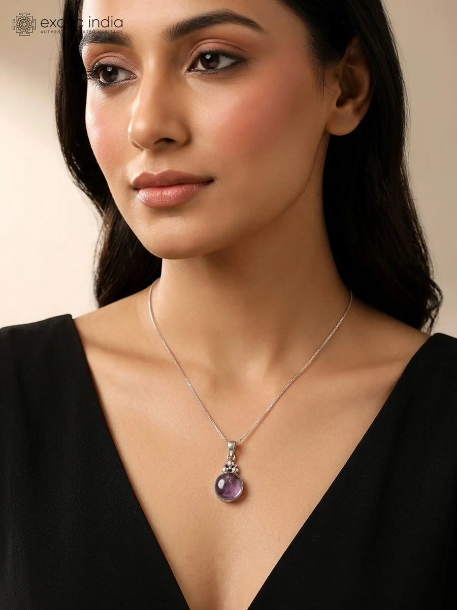 Amethyst Round Cut Sterling Silver Pendant