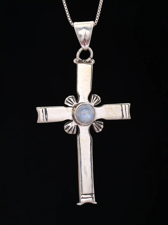 Moonstone Christian Cross Sterling Silver Pendant