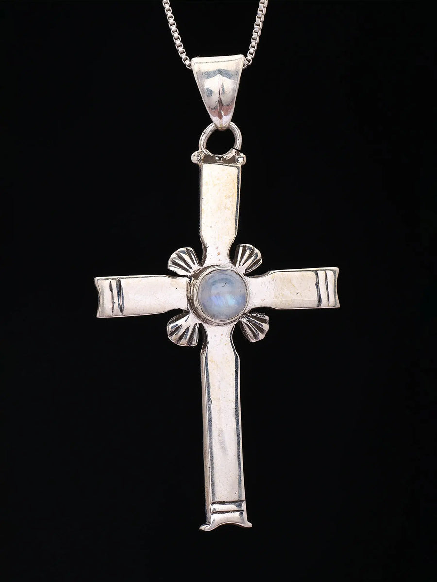 Moonstone Christian Cross Sterling Silver Pendant