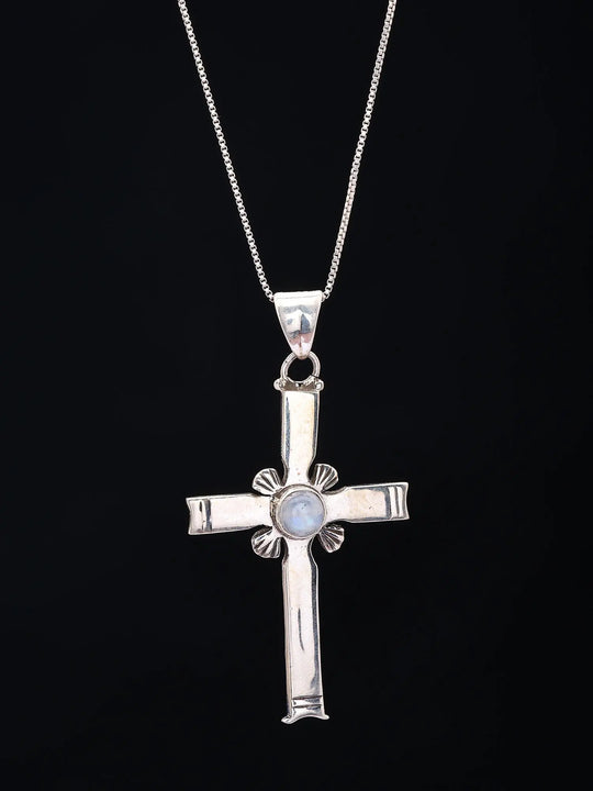 Moonstone Christian Cross Sterling Silver Pendant