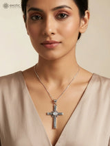 Moonstone Christian Cross Sterling Silver Pendant