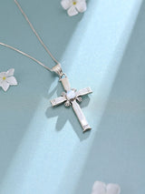 Moonstone Christian Cross Sterling Silver Pendant