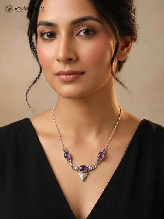 Amethyst and Sterling Silver Link Chain Necklace