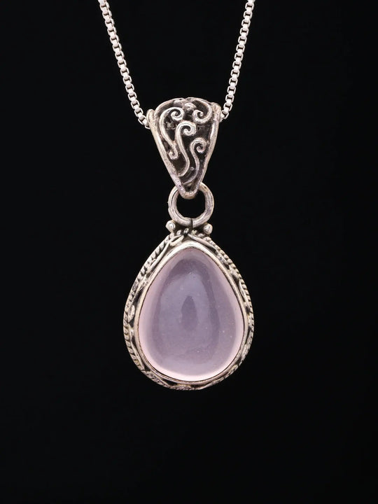 Rose Quartz Teardrop Sterling Silver Pendant