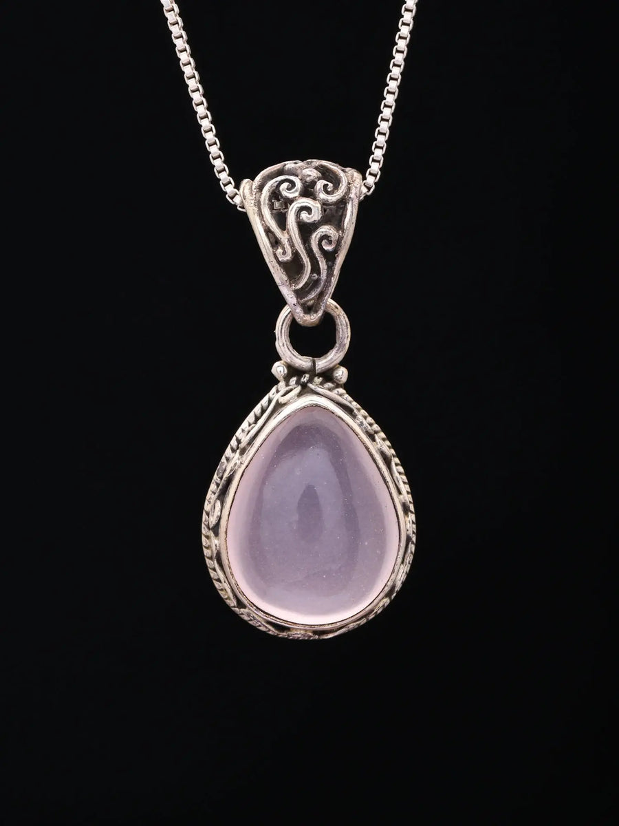 Rose Quartz Teardrop Sterling Silver Pendant