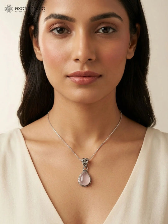 Rose Quartz Teardrop Sterling Silver Pendant