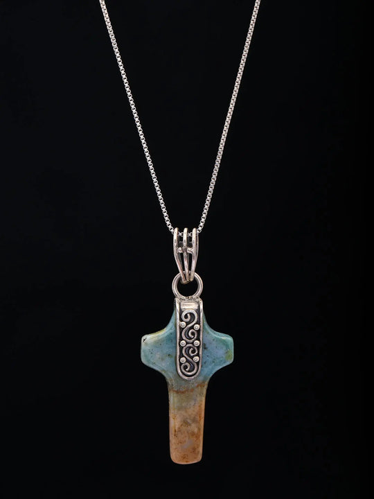 Turquoise and Sterling Silver Cross Pendant