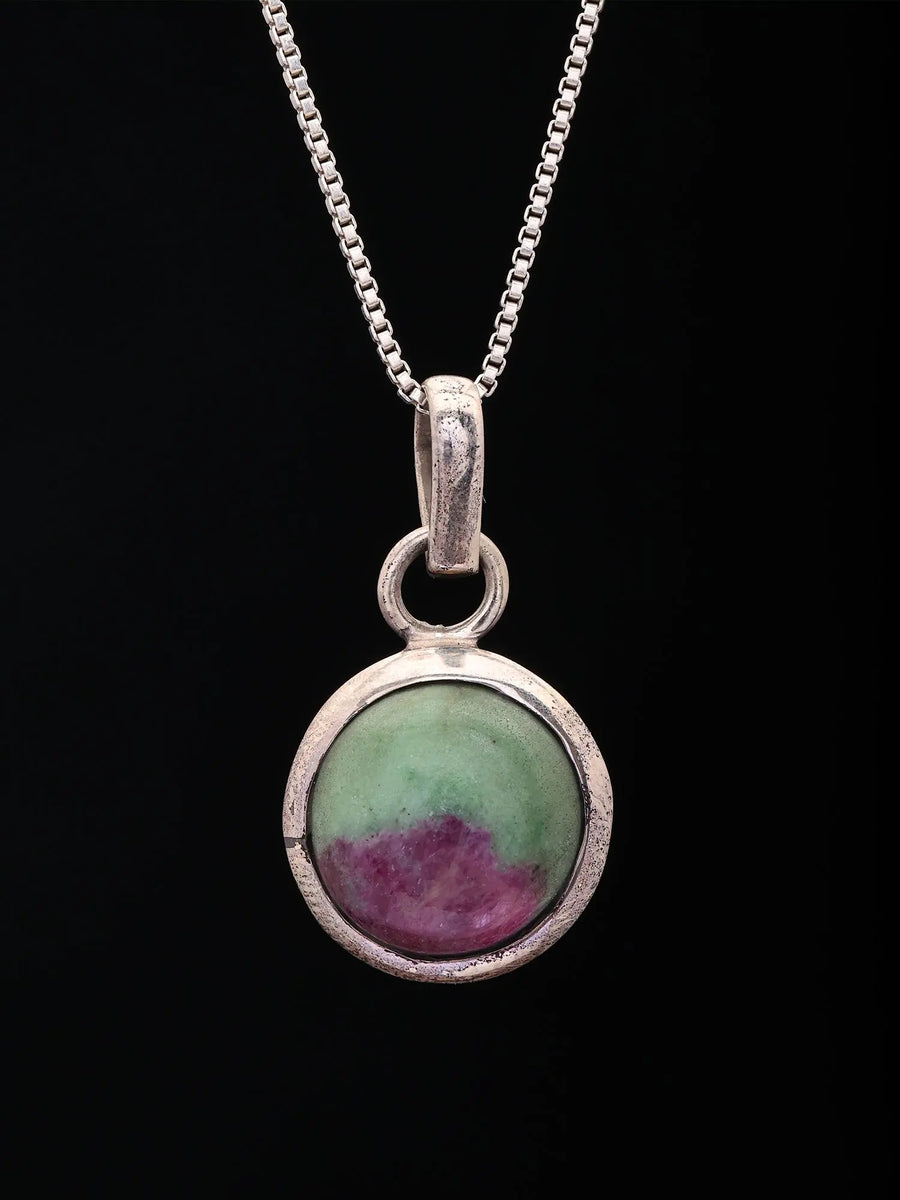 Round Cut Ruby Zoisite Sterling Silver Pendant
