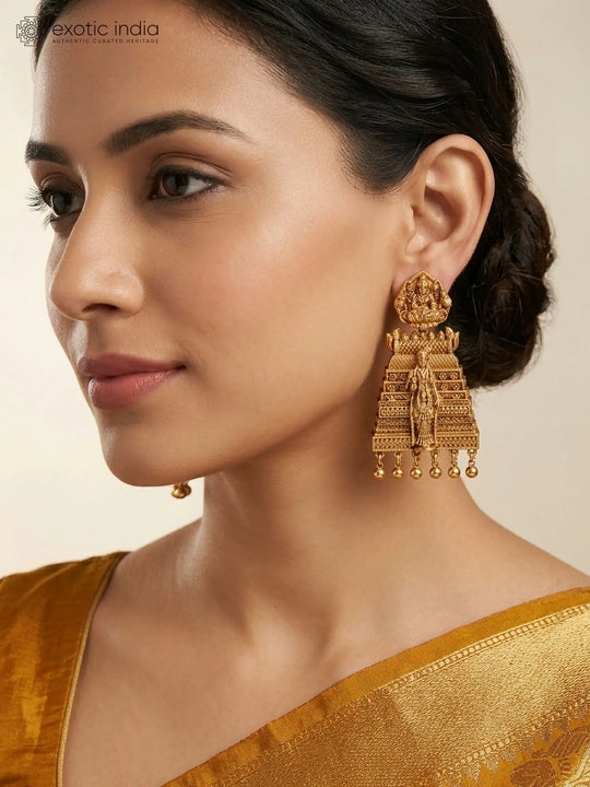 Goddess Lakshmi Meenakshi Temple Jhumka Earrings in Brass
