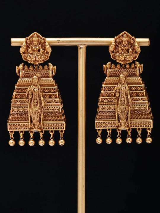 Goddess Lakshmi Meenakshi Temple Jhumka Earrings in Brass