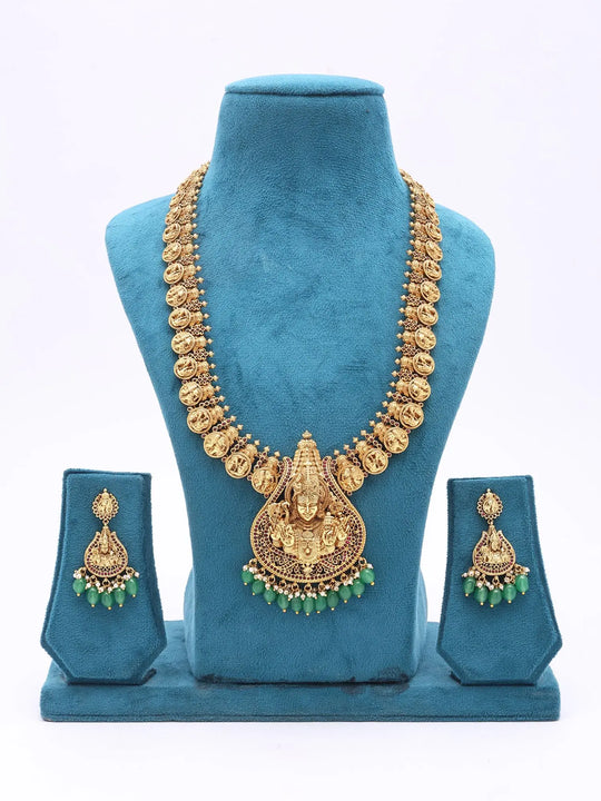 Tirupati Balaji Temple Haram Necklace and Earrings Set