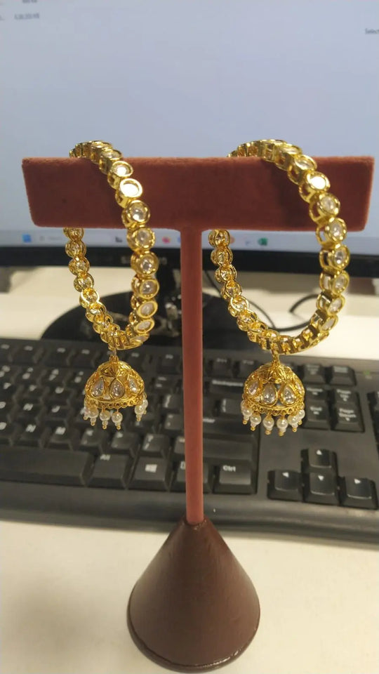 Kundan Stone Studded Bangles with Jhumka Drop Earrings