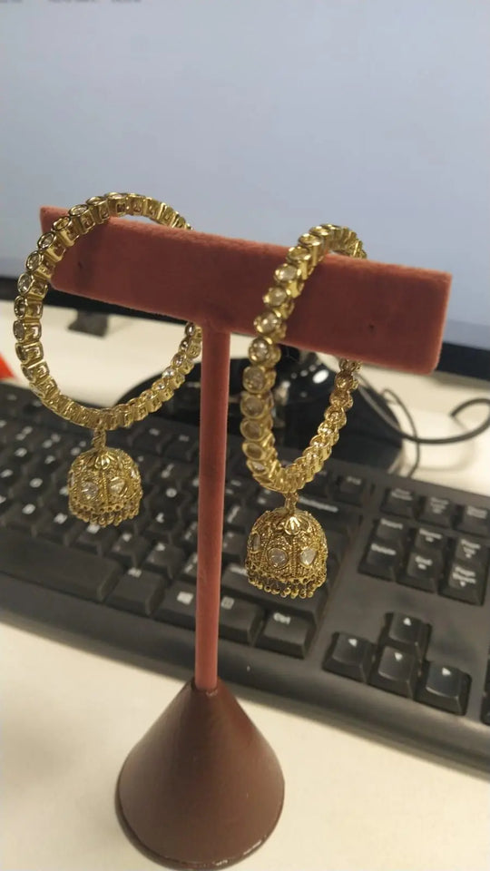 Kundan Stone Studded Bangles with Jhumka Drop Earrings