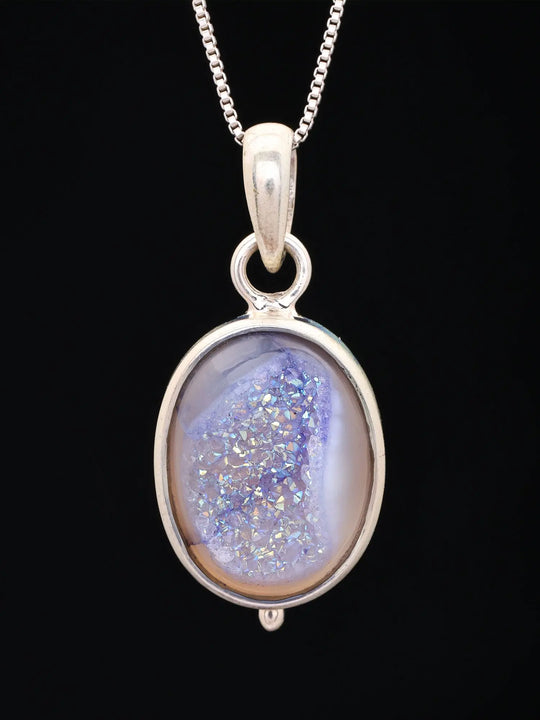 Oval Cut Druzy Stone Sterling Silver Pendant