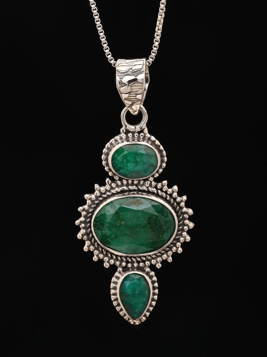 Faceted Emerald Sterling Silver Pendant