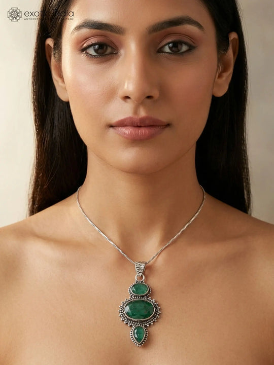 Faceted Emerald Sterling Silver Pendant