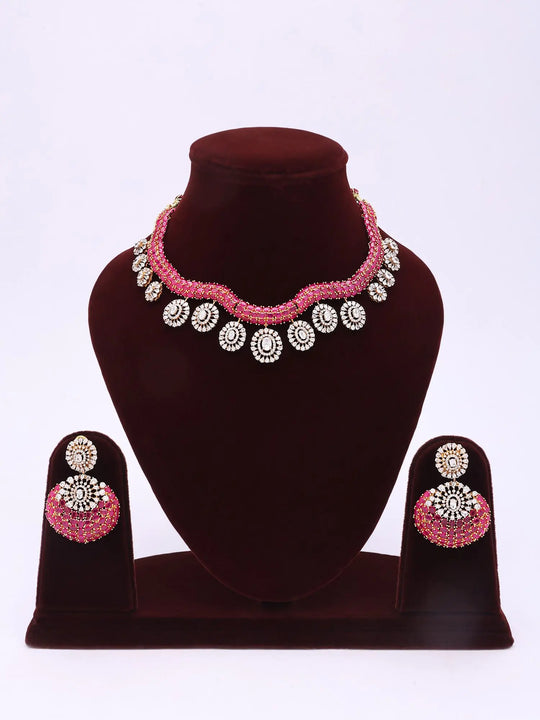 Ruby Stone Sterling Silver Necklace and Earrings Set
