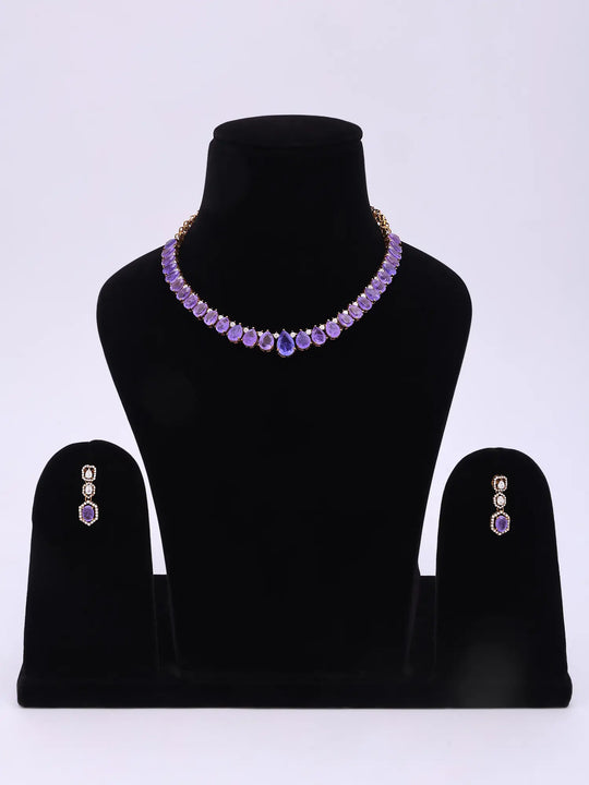 Faux Amethyst Teardrop Sterling Silver Necklace and Earrings Set