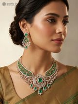 Faux Emerald Sterling Silver Bridal Necklace Set