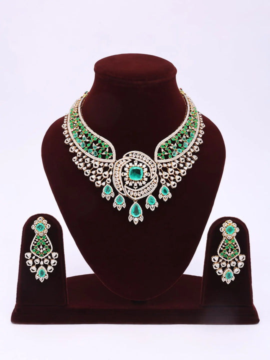 Faux Emerald Sterling Silver Bridal Necklace Set