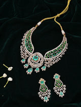 Faux Emerald Sterling Silver Bridal Necklace Set