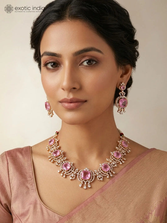 Lab Grown Pink Sapphire Sterling Silver Necklace Set