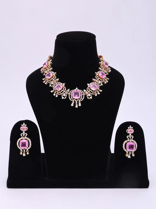 Lab Grown Pink Sapphire Sterling Silver Necklace Set