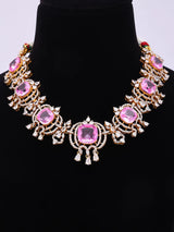 Lab Grown Pink Sapphire Sterling Silver Necklace Set