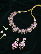Lab Grown Pink Sapphire Sterling Silver Necklace Set