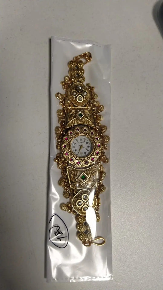 Kundan Stone Studded Brass Watch with Ghungroo Drop