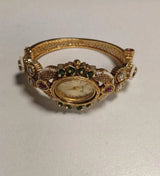 Kundan and Green Enamel Brass Watch