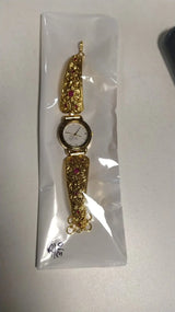 Floral Motif Brass Bracelet Watch