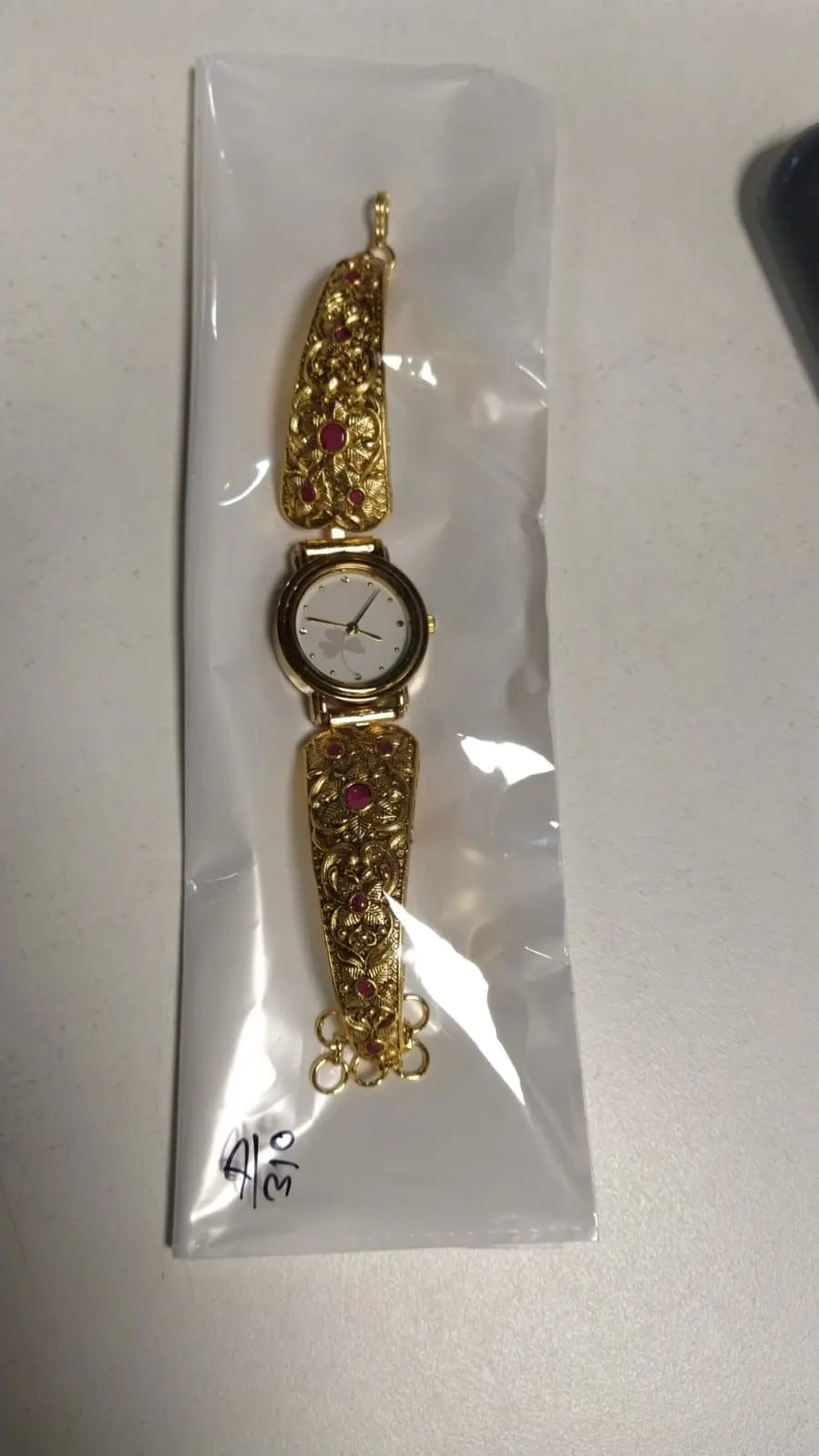 Floral Motif Brass Bracelet Watch