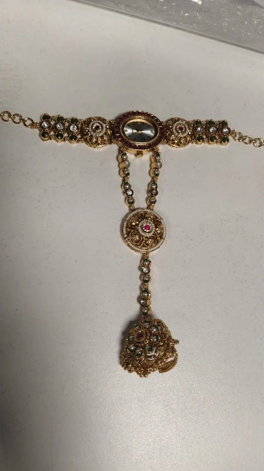 Kundan Haath Phool Bracelet Watch with Meenakari Dial
