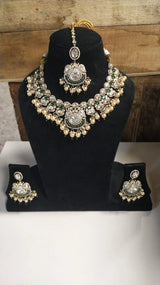 Kundan Leaf and Pearl Drop Brass Necklace Set
