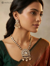 Polki Studded Long Necklace and Earrings Set in Brass