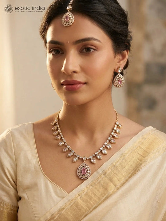 Teardrop Kundan Choker Necklace Set with Maang Tikka