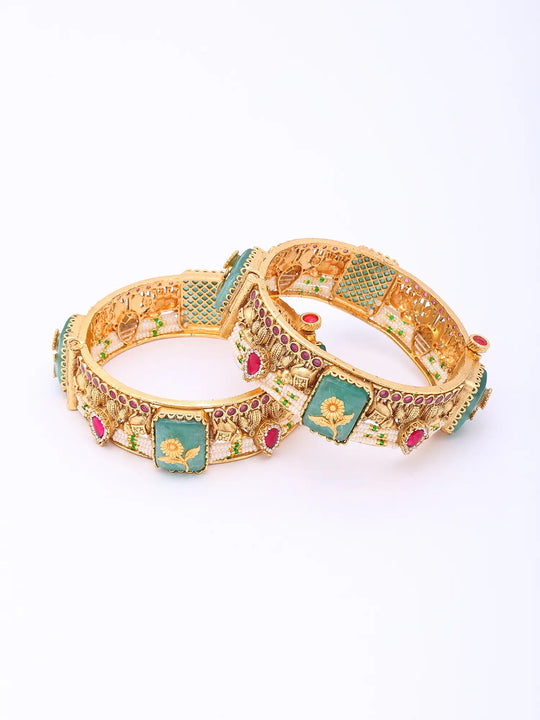 Kundan Set Brass Bangles with Intricate Stonework