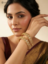 Kundan Set Brass Bangles with Polished Finish