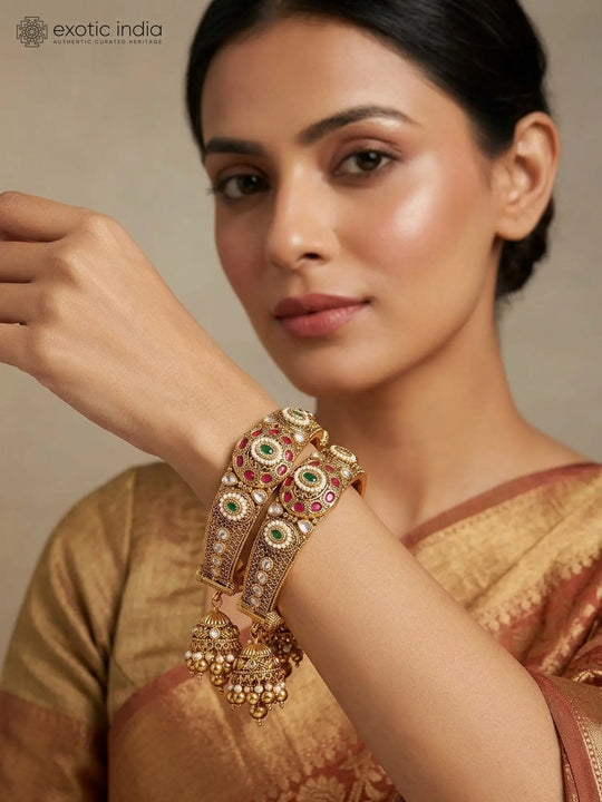 Kundan Set Brass Bangles with Traditional Meenakari Finish