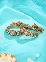 Kundan Set Brass Bangles with Traditional Meenakari Finish
