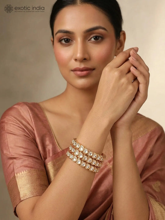 Kundan Stone Studded Brass Bangles Set of Four